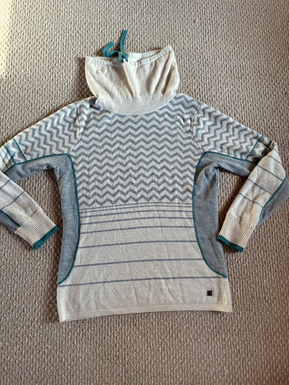 Smartwool Women's XL Optic Frills Double Knit Cowl Neck Sweater Gorpcore READ